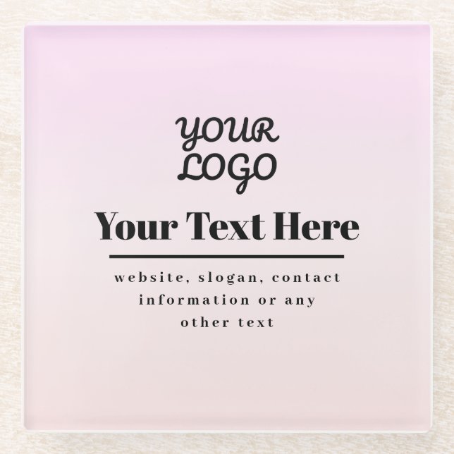 Your Logo & Text | Pink & Peach Ombre Glass Coaster (Front)