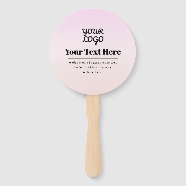 Your Logo & Text | Pink & Peach Ombre Hand Fan (Front)