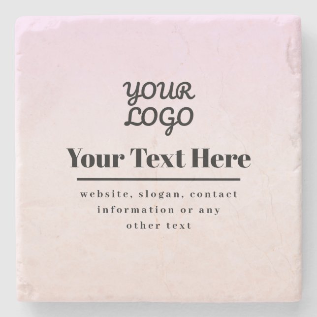 Your Logo & Text | Pink & Peach Ombre Stone Coaster (Front)