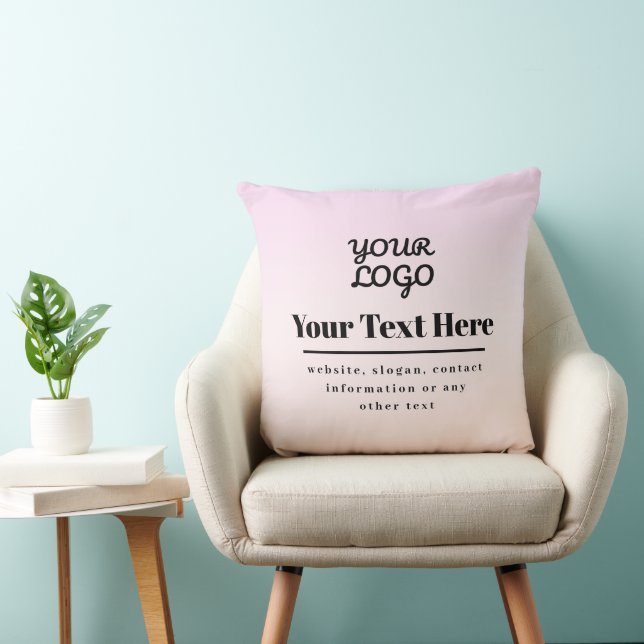 Your Logo & Text | Pink & Peach Ombre Throw Pillow (Chair)
