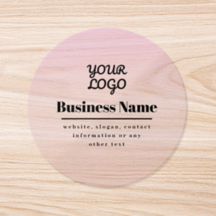 Your Logo & Text Pink & Peach Ombre Transparent Classic Round Sticker