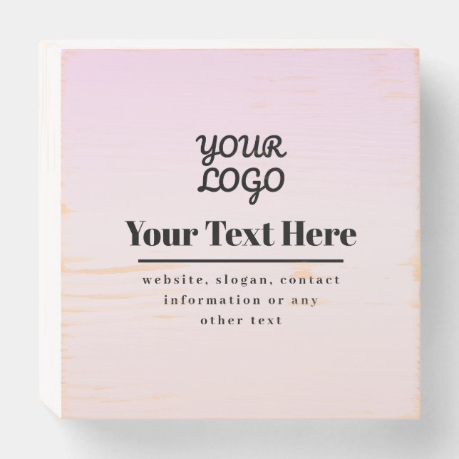 Your Logo & Text | Pink & Peach Ombre Wooden Box Sign (Front Horizontal)