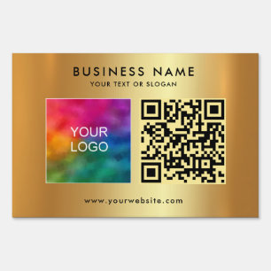 Your Logo Text QR Code Faux Gold Glamorous Yard Sign