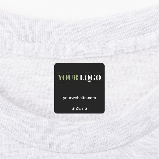 Your Logo Text Website Size Clothing Black Garment Labels (Affixed)