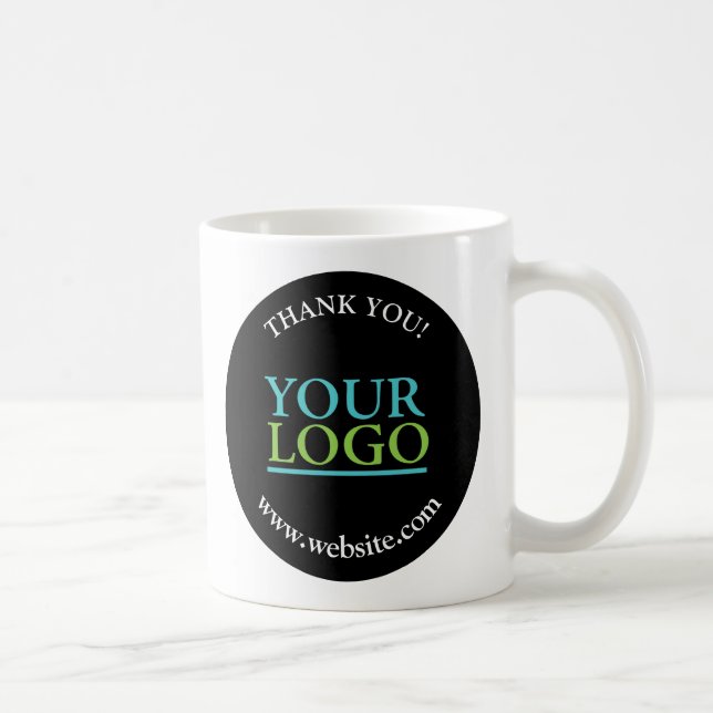 Your Logo, Thank You, Name & Website, Black Circle Coffee Mug (Right)