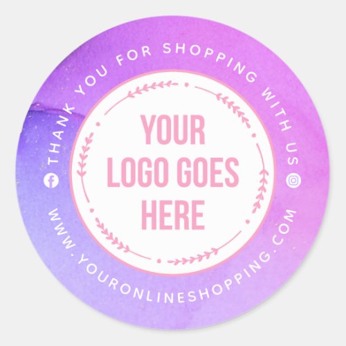 Your Logo Thank You Pink Purple  Classic Round Sticker