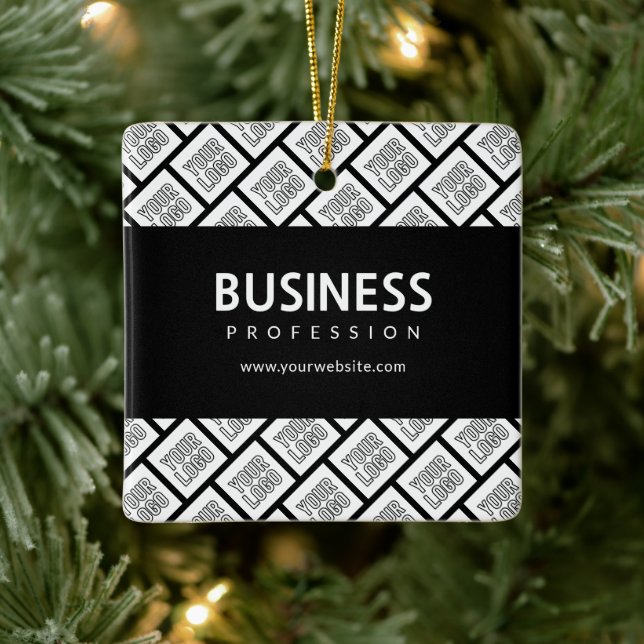 Your Logo Tiled Pattern & Editable Business Name  Ceramic Ornament (Tree)