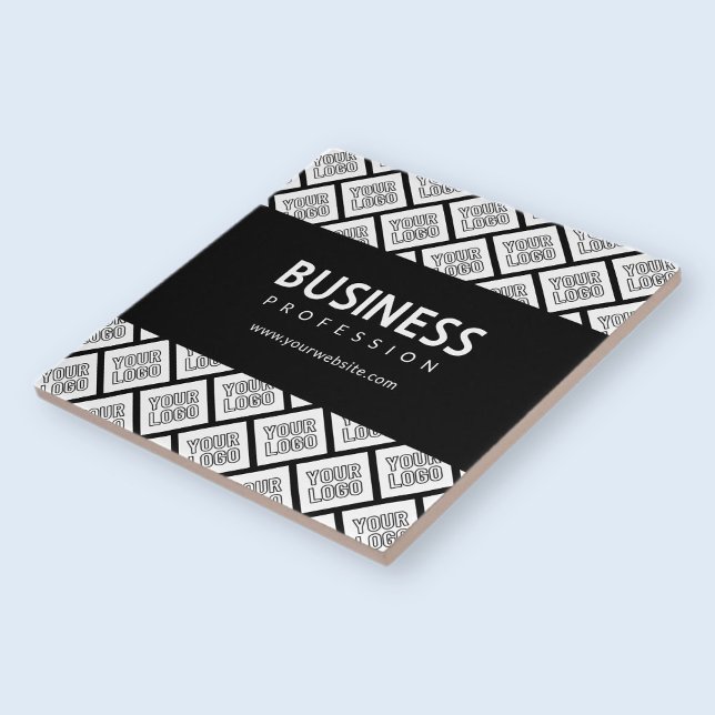 Your Logo Tiled Pattern & Editable Business Name  Ceramic Tile (Creator Uploaded)