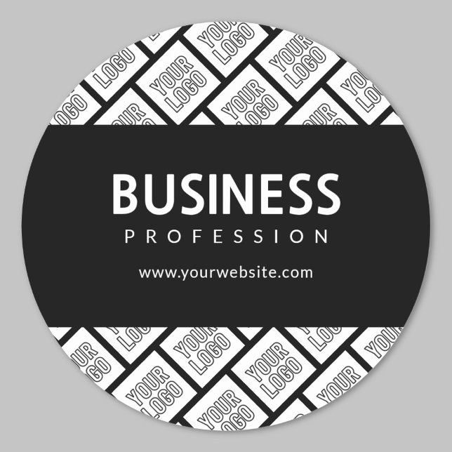 Your Logo Tiled Pattern & Editable Business Name  Classic Round Sticker (Creator Uploaded)