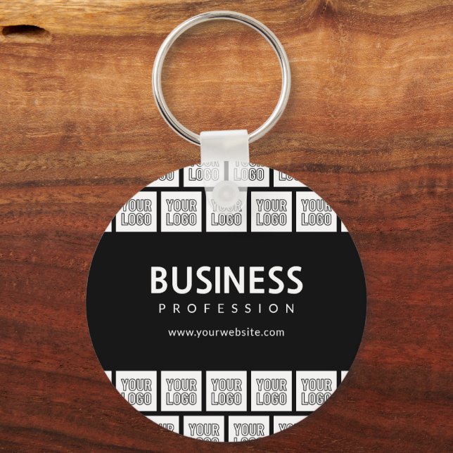 Your Logo Tiled Pattern & Editable Business Name  Keychain (Front)