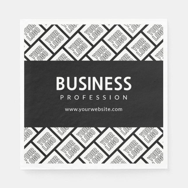 Your Logo Tiled Pattern & Editable Business Name  Napkins (Front)