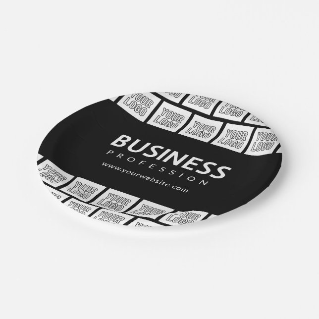 Your Logo Tiled Pattern & Editable Business Name  Paper Plates (Angled)