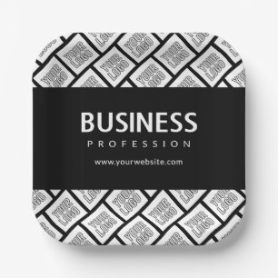 Your Logo Tiled Pattern & Editable Business Name Paper Plates