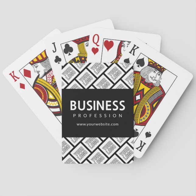 Your Logo Tiled Pattern & Editable Business Name  Poker Cards (Back)