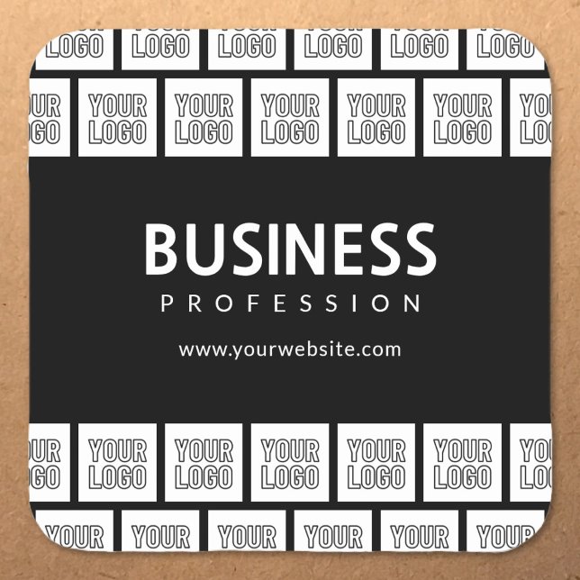 Your Logo Tiled Pattern & Editable Business Name  Square Sticker (Creator Uploaded)