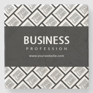Your Logo Tiled Pattern & Editable Business Name Stone Coaster