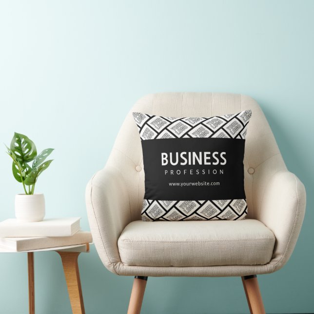 Your Logo Tiled Pattern & Editable Business Name  Throw Pillow (Chair)