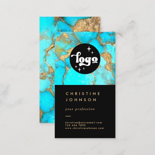 your logo turquoise stone on black business card