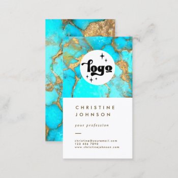 Your Logo Turquoise Stone On White Business Card by amoredesign at Zazzle