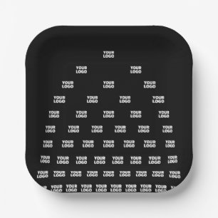 Your Logo Unique Arch Pattern Black (editable) Paper Plates