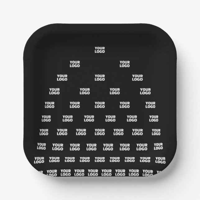 Your Logo Unique Arch Pattern | Black (editable) Paper Plates (Front)