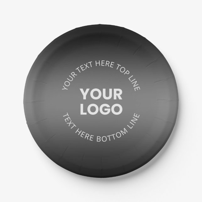 Your Logo w/Editable Black & White Gradient  Paper Plates (Front)