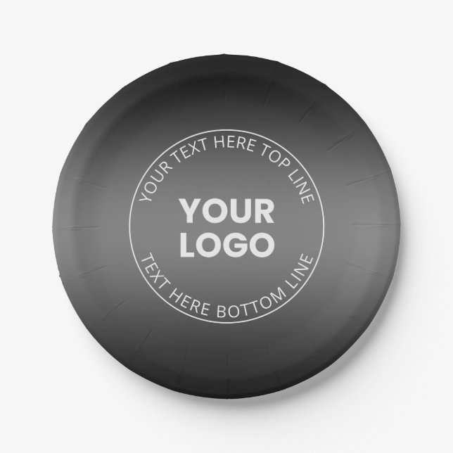 Your Logo w/Editable Black & White Gradient  Paper Plates (Front)