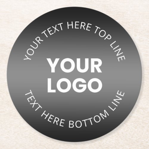 Your Logo wEditable Black  White Gradient  Round Paper Coaster