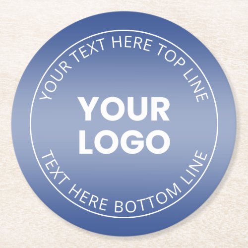 Your Logo wEditable Blue  White Gradient  Round Paper Coaster