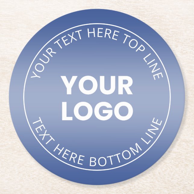 Your Logo w/Editable Blue & White Gradient  Round Paper Coaster (Front)