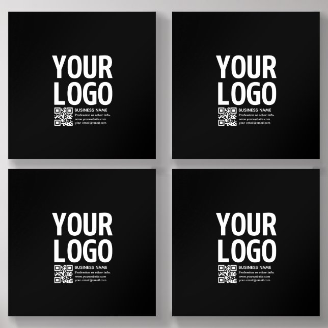 Your Logo w/Editable QR code & Text  Acrylic Photo Tile (Front Set)