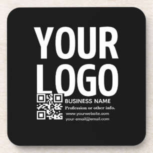Your Logo w/Editable QR code & Text Beverage Coaster