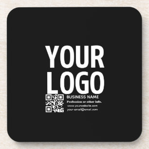 Your Logo w/Editable QR code & Text Beverage Coaster