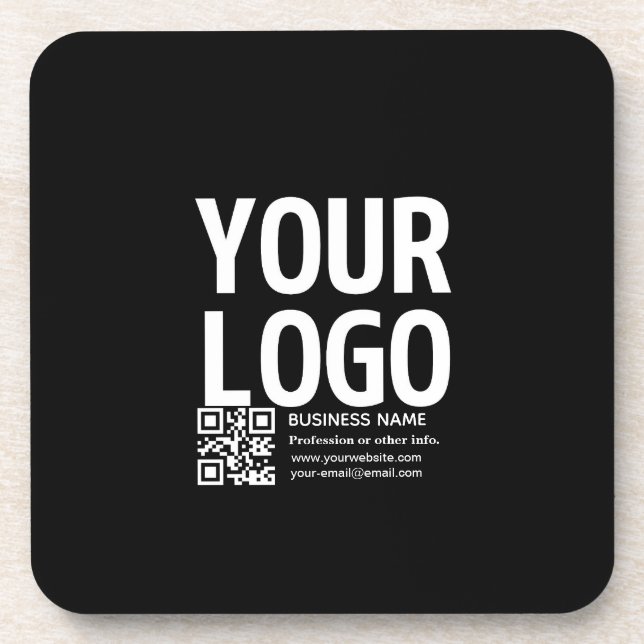 Your Logo w/Editable QR code & Text  Beverage Coaster (Front)
