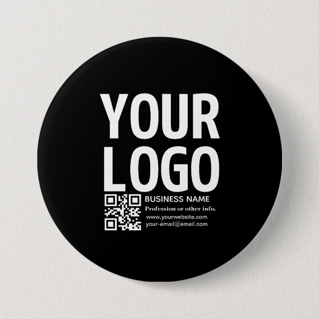 Your Logo w/Editable QR code & Text  Button (Front)