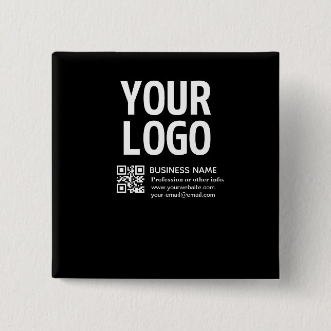 Your Logo w/Editable QR code & Text  Button (Front)