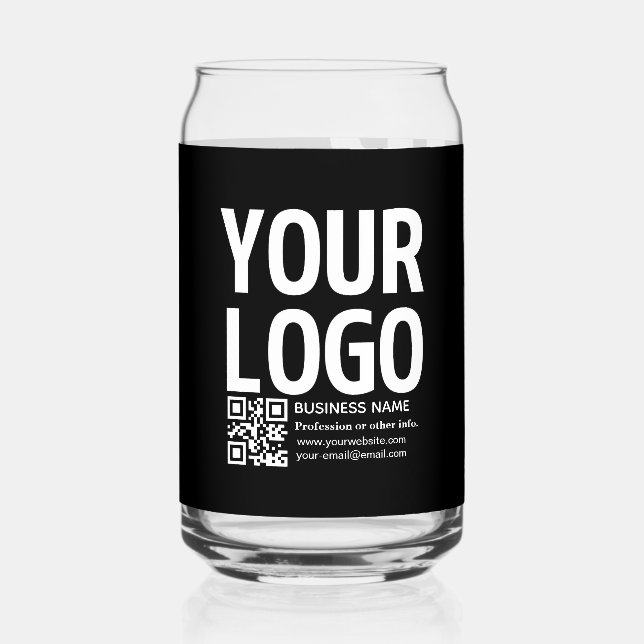 Your Logo w/Editable QR code & Text  Can Glass (Front)