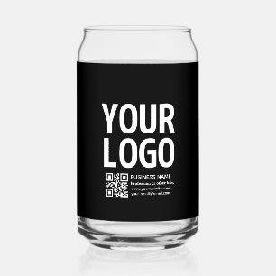 Your Logo w/Editable QR code & Text Can Glass