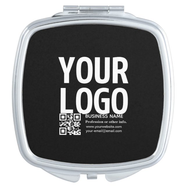 Your Logo w/Editable QR code & Text  Compact Mirror (Front)