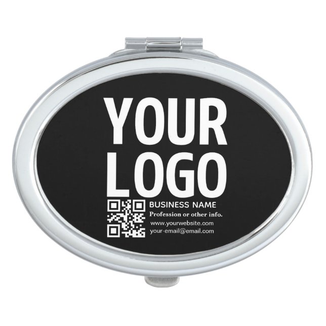 Your Logo w/Editable QR code & Text  Compact Mirror (Front)
