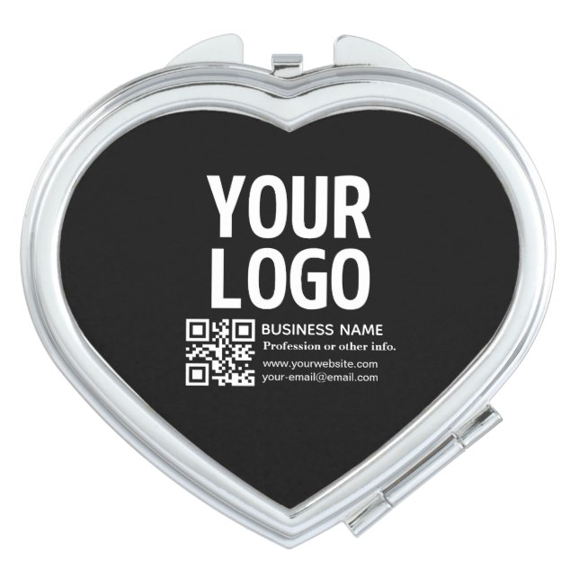 Your Logo w/Editable QR code & Text  Compact Mirror (Front)