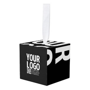 Your Logo w/Editable QR code & Text Cube Ornament
