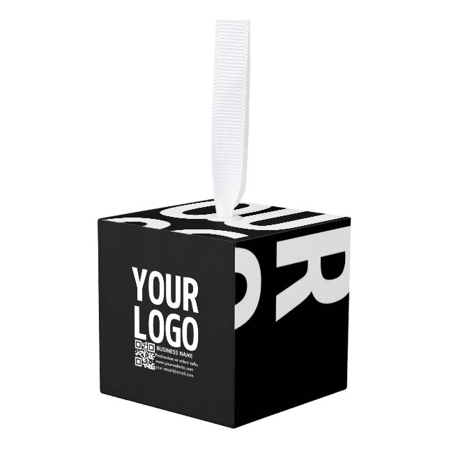 Your Logo w/Editable QR code & Text  Cube Ornament (Front Angled)