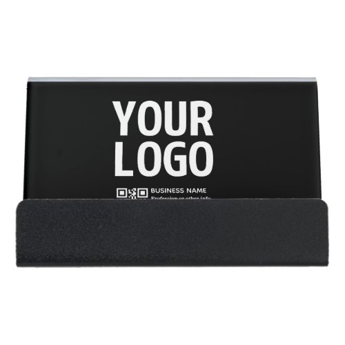 Your Logo w/Editable QR code & Text Desk Business Card Holder