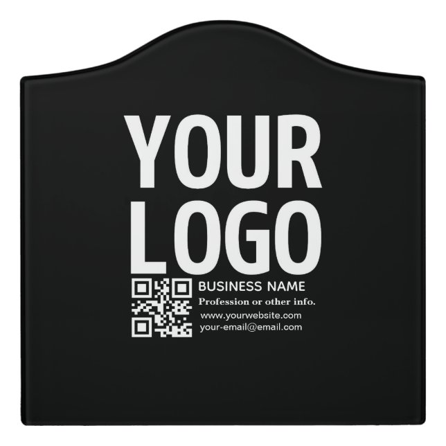 Your Logo w/Editable QR code & Text  Door Sign (Large Crest Front)