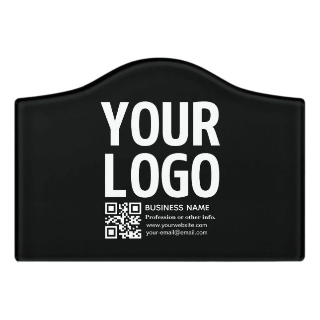 Your Logo w/Editable QR code & Text  Door Sign (Small Crest Front)
