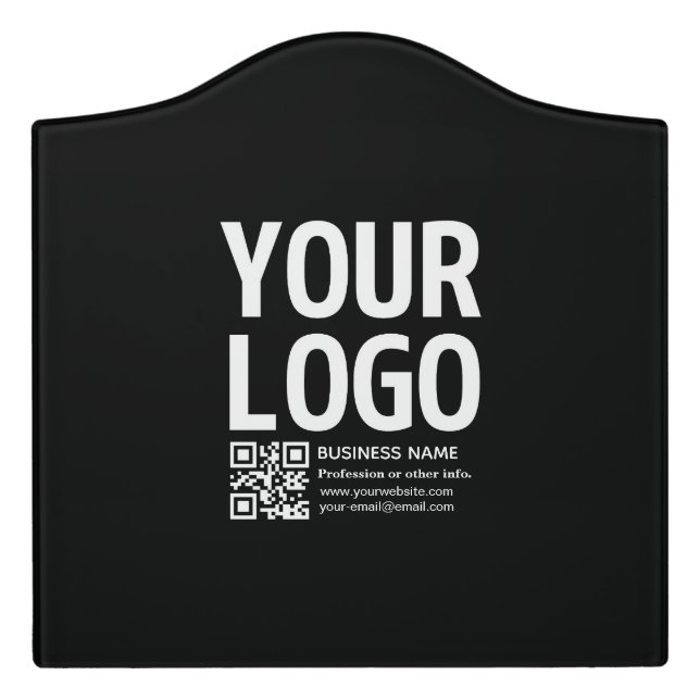 Your Logo w/Editable QR code & Text  Door Sign (Large Crest Front)