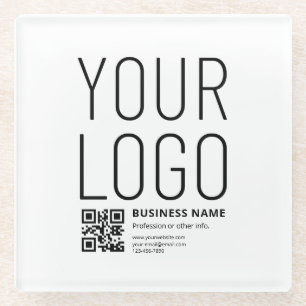 Your Logo w/Editable QR code & Text Glass Coaster