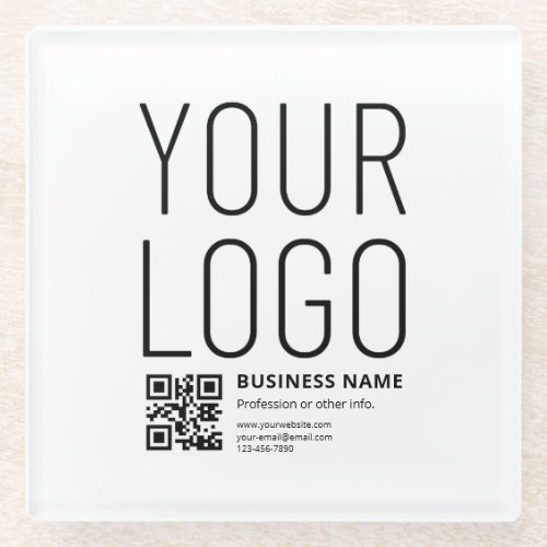 Your Logo w/Editable QR code & Text Glass Coaster