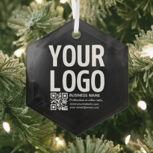 Your Logo w/Editable QR code & Text Glass Ornament